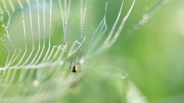 A trapped mosquito successfully escaped from spiderweb.