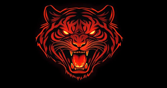 Fierce tiger head logo with fiery background, symbolizing strength and power in design