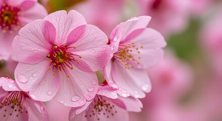 Pink blossoms with water droplets &ndash; close-up floral macro