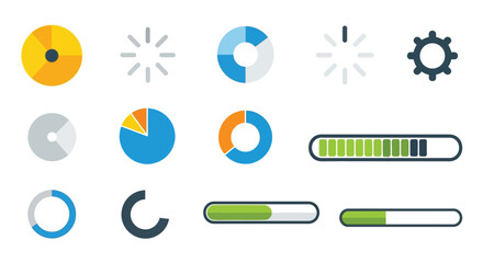 Collection of various loading icons progress indicators and circular charts