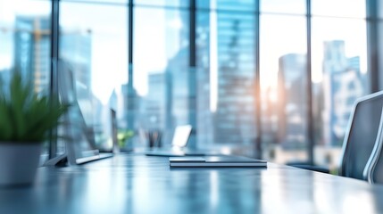 Plakat Modern office space with city view perfect for corporate branding and sleek business presentations, conveying success and innovation in a professional setting