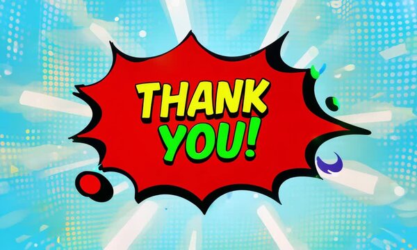 Pop Art Thank You Animation with Red Comic Burst Effect