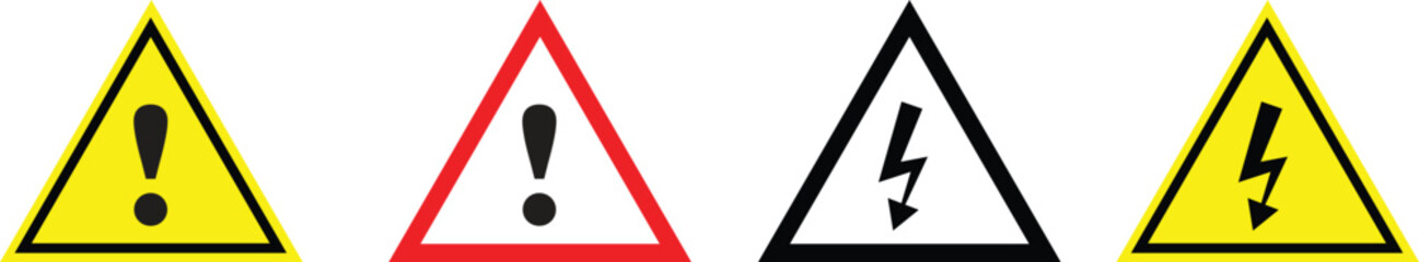 High Voltage Electrical Shock and General Danger Warning Signs Set