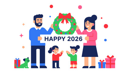 Holiday Family Reunion: A joyful family gathers, surrounded by festive decorations, spreading holiday cheer and embodying the spirit of togetherness for the coming year. 