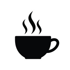Black silhouette icon of a steaming hot coffee cup