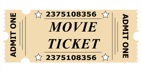 Vintage Movie Ticket or Cinema Admission Pass Isolated