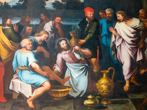 Painting (19th century) of Jesus Christ washing the Feet of the Apostles.