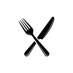 Crossed fork and knife silhouette icon for restaurant or dining