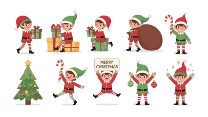 Christmas Elf Collection: A vibrant collection of Christmas elves, each with a unique expression, bringing forth the spirit of gift-giving and festive cheer for the holiday season.