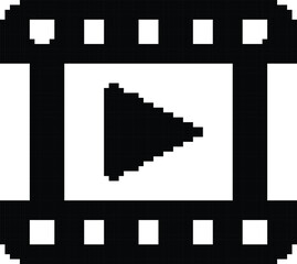 Hand made Pixelated film strip icon with play button simple black and white vector illustration perfect for retro web design and app interfaces By illustrator