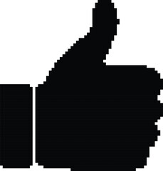 Hand made Pixelated thumbs up icon simple black glyph vector illustration By illustrator for social media and approval concepts