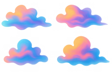 Pastel gradient clouds floating in dreamlike abstract sky, presenting soft vapor and colorful fluid shapes on transparent background