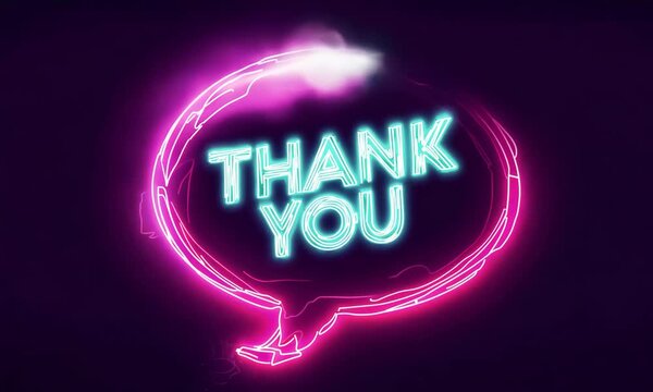 Neon Blue Speech Bubble Thank You Animation with Glowing Light