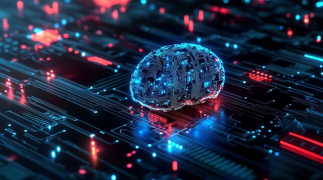 Futuristic glowing brain circuit board for AI technology and innovation, showcasing digital intelligence and neural networks for cutting-edge research - Powered by Adobe