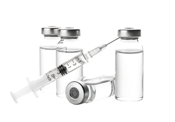 Syringe drawing clear liquid from medical vials isolated on transparent background