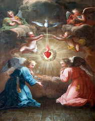 Painting (19th century) of Sacred Heart of Jesus Christ surround by angels.