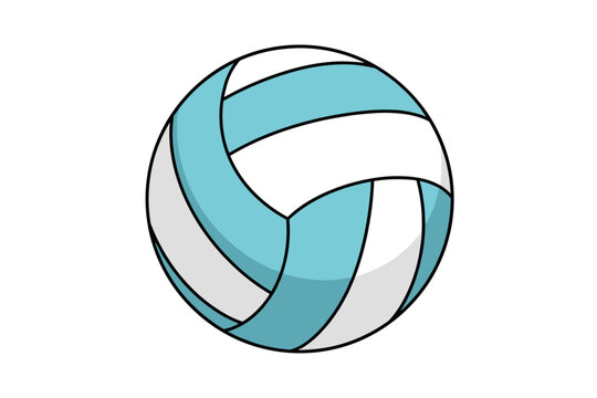 Colorful volleyball ball with blue and white panels on a white background