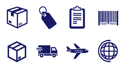 Logistics and shipping icons set featuring flat style symbols for delivery and transport