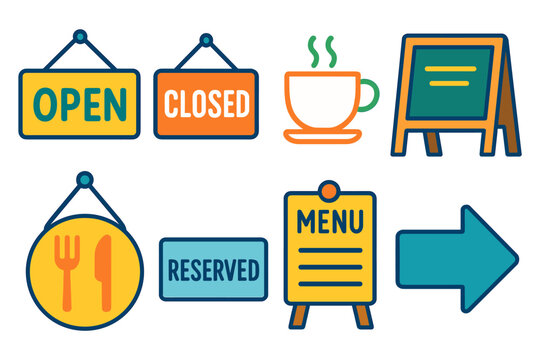 Colorful icons for cafe and restaurant signage design