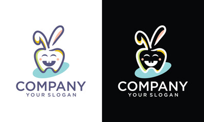 Cute Tooth with Bunny Ears Logo Icon