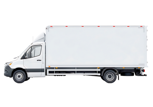 White box truck cargo van isolated on transparent background