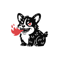 Adorable Black White Cartoon domestik animals mascotes dog cat cow bulldog korgi dino Vector Art	