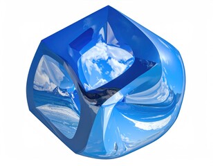 Abstract cube with sky/sea reflections