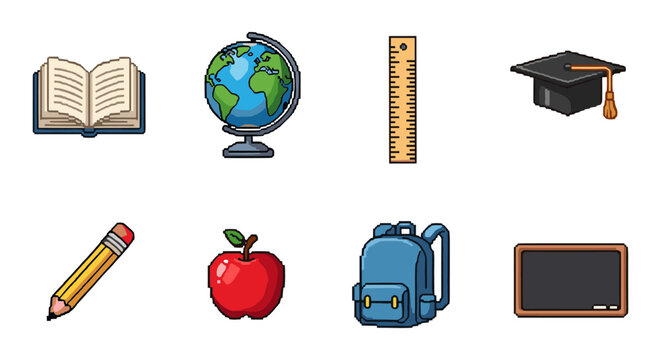 Back to school: colorful education icons set for classroom and learning