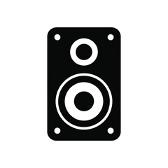 Black speaker icon with two circular drivers and four mounting holes on white
