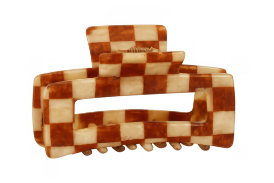 Checkerboard pattern claw clip, a trendy hair accessory, holding hair up, bringing fashion and style to everyday use