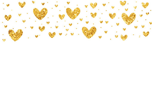 Golden glitter hearts scattered falling from the top vector svg