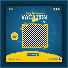 Summer vacation travel social media post template 