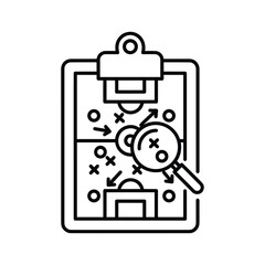 Basketball strategy on clipboard with magnifying glass isolated on