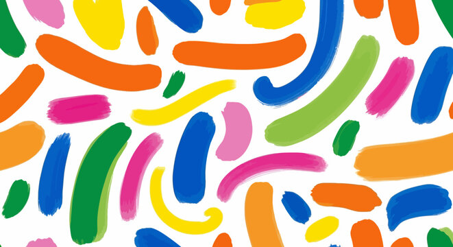 Vibrant colorful brushstrokes create a modern abstract pattern with playful energy and artistic expression