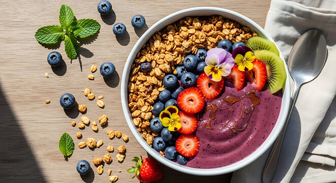 Delicious vibrant smoothie bowl for healthy lifestyle