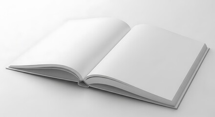 An open blank book with two empty white pages is displayed, isolated on white background, ideal for custom content