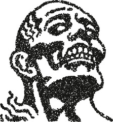 Portrait of a man with beard and intense expression looking up in gritty stipple dotwork style
