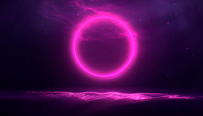 Fototapeta premium Wet asphalt, reflection of neon lights, a searchlight, smoke. Abstract light in a dark empty street with smoke, smog. Dark background scene of empty street, night view, night city.