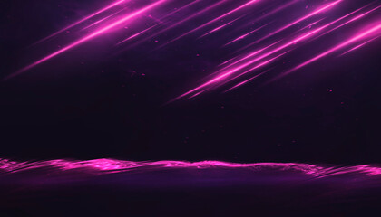 Wet asphalt, reflection of neon lights, a searchlight, smoke. Abstract light in a dark empty street with smoke, smog. Dark background scene of empty street, night view, night city.