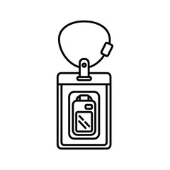 Outline icon of a waterproof phone pouch with lanyard for neck or wrist hanging, isolated on