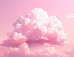 Fluffy pink cloudscape with dreamy pastel sky backdrop