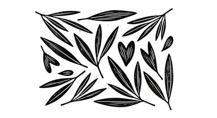 Elegant black and white botanical leaf pattern with heart, perfect for minimalist designs and natural themes