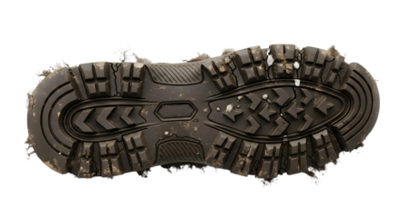 Hiking boot sole tread pattern isolated on transparent background