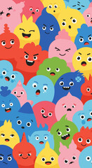 Fototapeta premium Expressive colorful cartoon characters crowd together, perfect for playful kids designs and vibrant social media