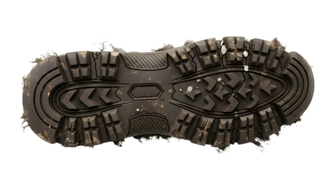 Hiking boot sole tread pattern isolated on transparent background