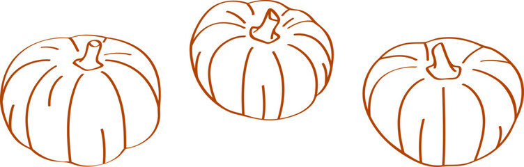 Set of outline handdrawn isolated pumpkins. Vector illustration with transparent background.