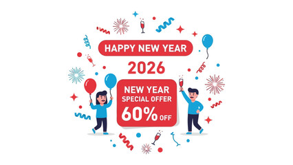 Fototapeta premium New Year Celebration Design: festive design for the New Year, incorporating holiday cheer and offers with a pair of character.