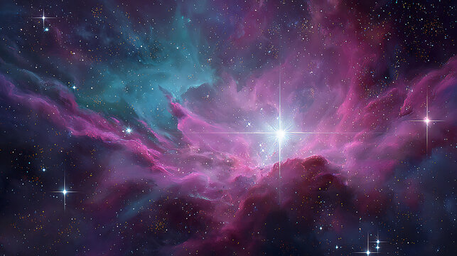 Vibrant cosmic clouds glowing with celestial light and scattered stars nebula space