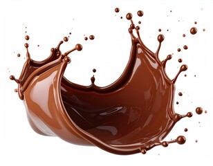 Flowing chocolate splash in mid-air, isolated