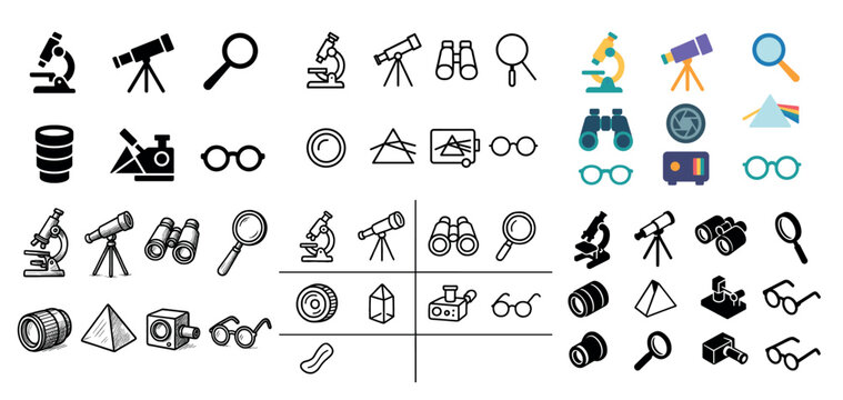 Science and optics icons collection
